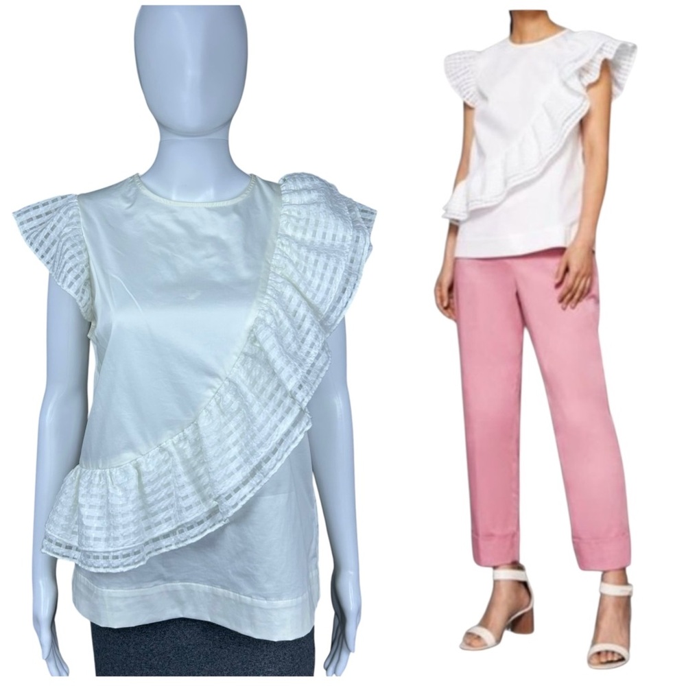 Ted Baker Linnda Double Ruffle Top Blouse Preppy Cottagecore Vacation US Size 6